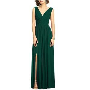 NWT Dessy‎ 12 Regular Green Gown SLEEVELESS DRAPED CHIFFON MAXI DRESS FRONT SLIT
